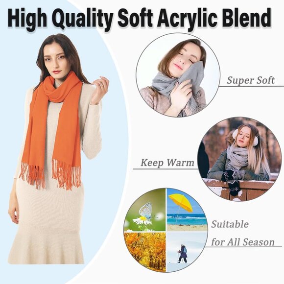 🆕 Women Orange Evening Dress Wedding Pashmina Shawls Winter Warm Silky Scarves - Picture 2 of 6